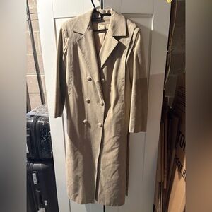 Double-Breasted Long Ultrasuede Coat in Tan